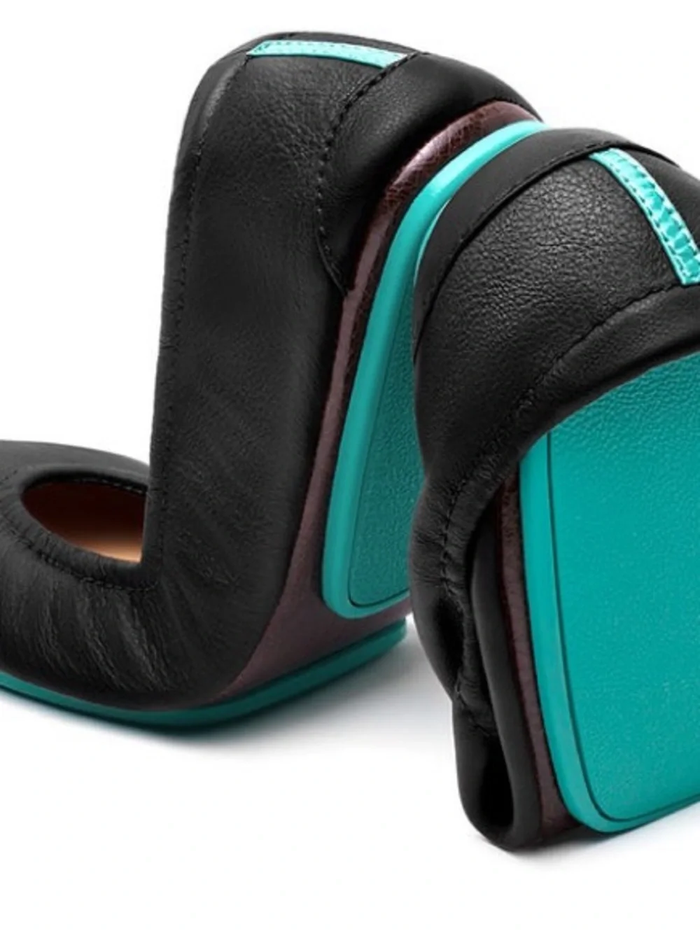 TIEKS Black Ballet Flats with Teal Accent — Lightweight Foldable Women’s Flats